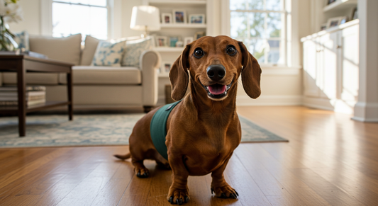 Dachshund with dog diaper liners