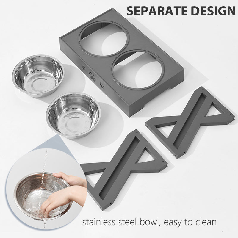 Adjustable Dog Bowls Stand Raised with Stainless Steel - Separate Design