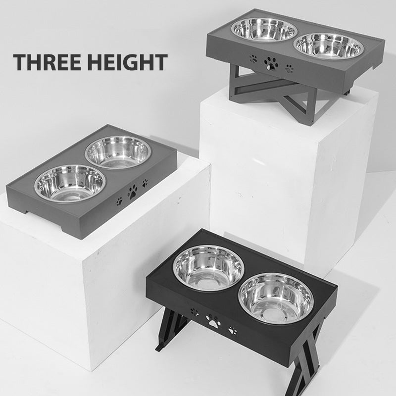 Adjustable Dog Bowls Stand Raised with Stainless Steel - Three Height
