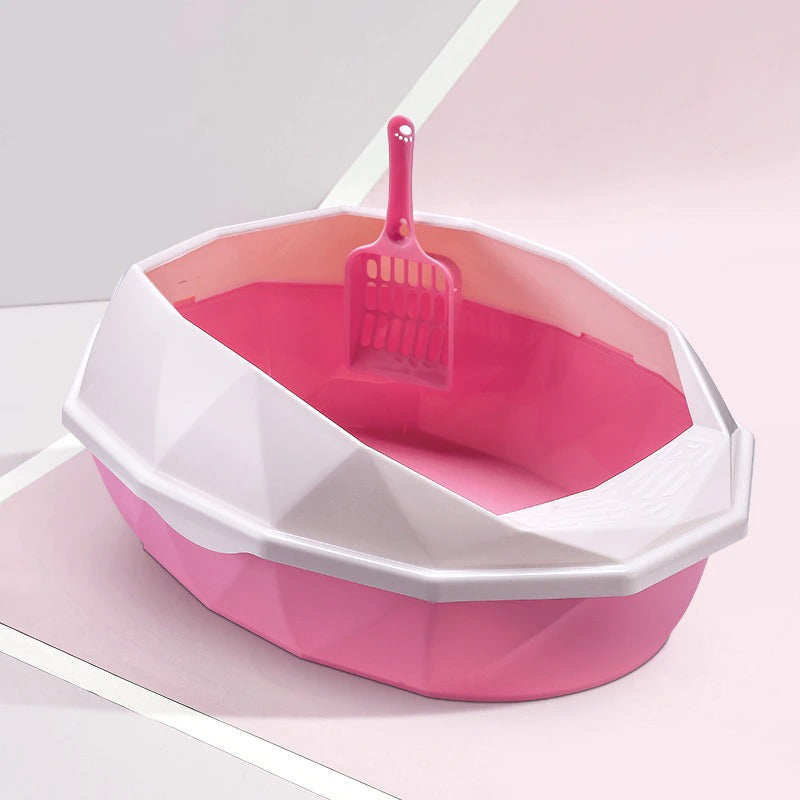 Cat Litter Box Toilet With Scoop - Pink and White