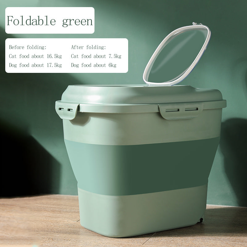 LKSTK 18 LB Green Dog Food Storage Container with Rolling Wheel,  Collapsible Dog Food Container with Travel Silicone Bowl and Scoop, Folded  Cat Food